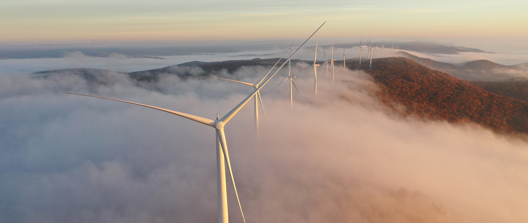 Wind turbines in mist